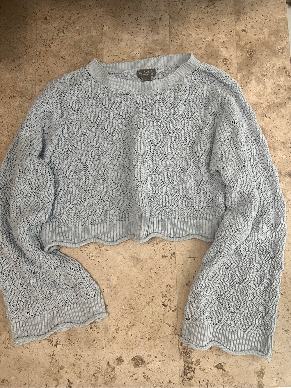 cupcakes & cashmere Powder Blue Cropped Cable Knit Sweater